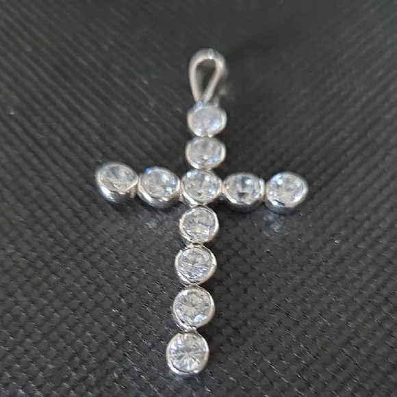 Sterling Cross Pendant w/diamonds Faux - Picture 2 of 5